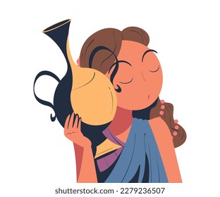 Ancient Woman Roman Character from Classical Antiquity Carrying Clay Amphora Vector Illustration