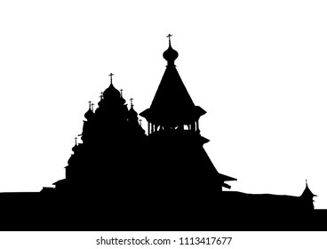 Ancient wooden Christian temple on a white background