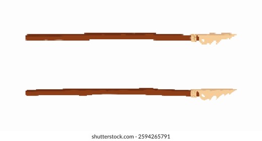 Ancient wooden spear with a sharp stone tip, used for hunting and survival in ancient times.