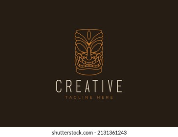 Ancient Wooden Tiki Mask Logo Design Template