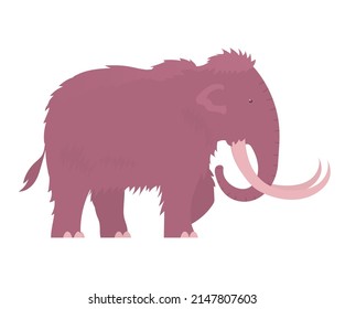 Ancient woolly mammoth. Extinct animal of the Ice Age. Tusks and trunk. Vector cartoon illustration isolated on white background