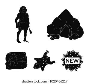 Ancient, world, stone age .Stone age set collection icons in black style vector symbol stock illustration web.