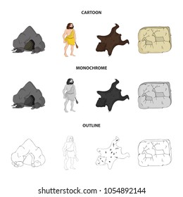 Ancient, world, stone age .Stone age set collection icons in cartoon,outline,monochrome style vector symbol stock illustration web.