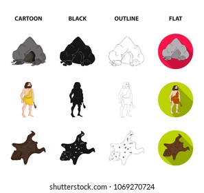 Ancient, world, stone age .Stone age set collection icons in cartoon,black,outline,flat style vector symbol stock illustration web.