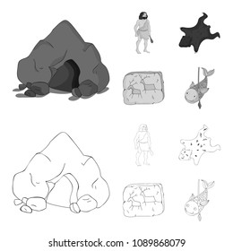 Ancient, world, stone age .Stone age set collection icons in outline,monochrome style vector symbol stock illustration web.