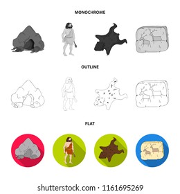 Ancient, world, stone age .Stone age set collection icons in flat,outline,monochrome style vector symbol stock illustration web.