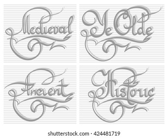 Ancient,Medieval and Historic.
Calligraphic variations of the word in a graphical format text written by hand.