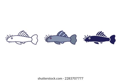 Ancistrus Fish line and solid vector icons
