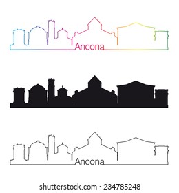 Ancona skyline linear style with rainbow in editable vector file