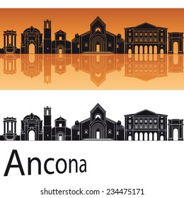 Ancona skyline in orange background in editable vector file