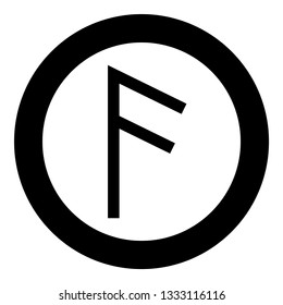 Ancuz rune Asir ash mouth icon black color vector in circle round illustration flat style simple image