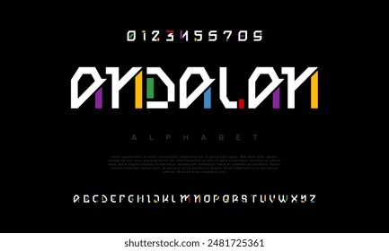 Andalan creative geometric modern urban alphabet font. Digital abstract futuristic, fashion, sport, minimal technology typography. Simple numeric vector illustration