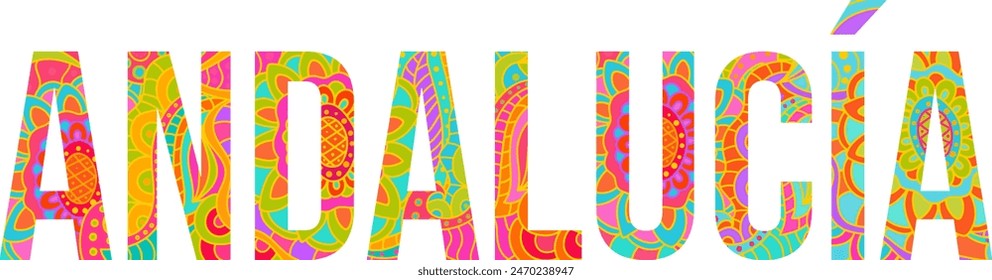 Andalucia region colorful doodle text design