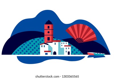 Andalucian vector illustration of white mediterranean town