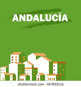 Andalucia's day. Poster: green background and white houses