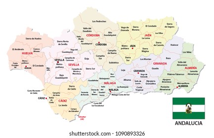 andalusia administrative and political vector map with flag