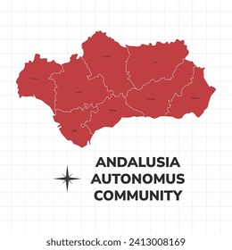 Andalusia Autonomus Community map illustration. Map of the Region in Spain