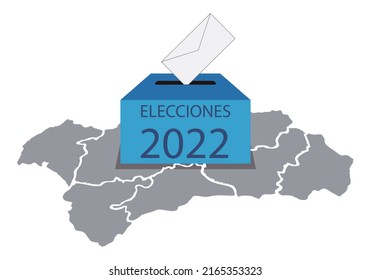 Andalusia map with ballot box for elections 2022.