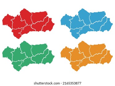 Andalusia map in blue, red, orange and green color.