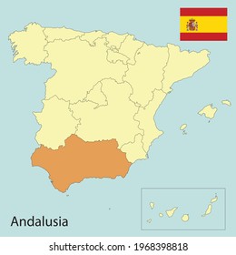 andalusia, spain map with autonomus communities, vector illustration