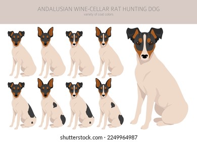Clíparte de caza de perros de caza andaluza con bodega de vinos. Postas diferentes, colores de abrigo. Ilustración del vector