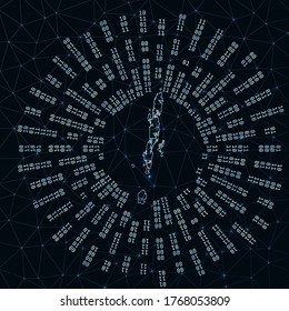 Andaman Islands digital map. Binary rays radiating around glowing island. Internet connections and data exchange design. Vector illutration.
