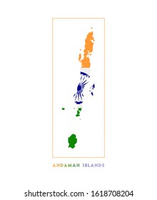 Andaman Islands Logo. Map of Andaman Islands with island name and flag. Vibrant vector illustration.