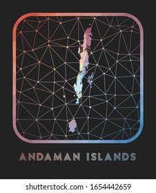 Andaman Islands map design. Vector low poly map of the island. Andaman Islands icon in geometric style. The island shape with polygnal gradient and mesh on dark background.