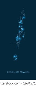 Andaman Islands network map. Abstract geometric map of the island. Internet connections and telecommunication design. Charming vector illustration.