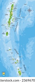 Andaman and Nicobar islands highly detailed physical map