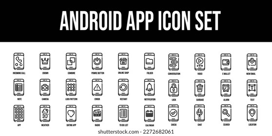 anddroid app stroke outline icons set vector design