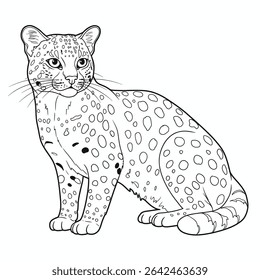 Gato Andino - Leopardus jacobita. Uma majestosa ilustração de leopardo com um padrão de manchas detalhadas em todo o seu corpo. O leopardo está em um terreno terrestre, capturando seu habitat natural e artista
