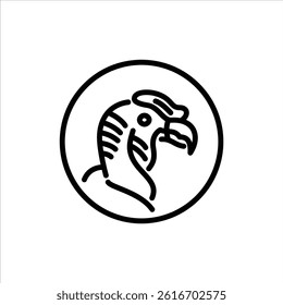 andean condor head on round shape outline icon. condor side view black line illustration.