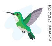 Andean emerald hummingbird hovering gracefully, Andean emerald hummingbird displaying vivid feathers, Chlorostilbon melanorhynchus art.
