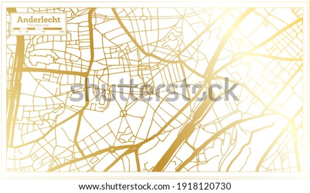Anderlecht Belgium City Map in Retro Style in Golden Color. Outline Map. Vector Illustration.