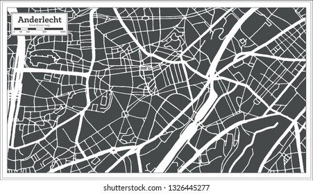 Mapa da cidade de Anderlecht em estilo retro. Mapa da estrutura de tópicos. Ilustração de vetor.