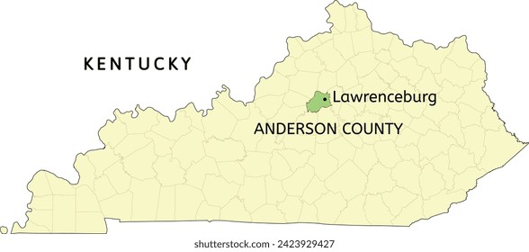 Anderson County and city of Lawrenceburg location on Kentucky state map