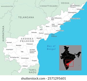 Andhra Pradesh district map, marked with district names, state of India