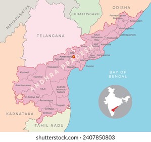 Mapa del distrito de Andhra Pradesh con el estado vecino