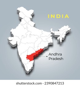 Andhra Pradesh map location in India 3d isometric map. Andhra Pradesh map vector illustration