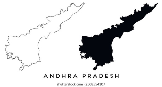 Andhra Pradesh map outline and black silhouette vector