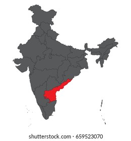 Andhra Pradesh red on gray India map vector