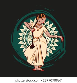 Estado de Andhra Pradesh India Kuchipudi 
 mujer india de etnia baila sketch tradicional decorativo aislado 