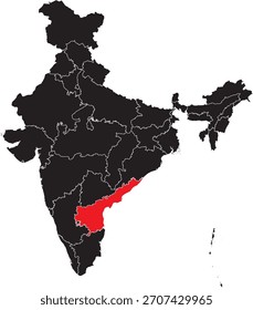 Estado de Andhra Pradesh en el mapa de India Vector Editable