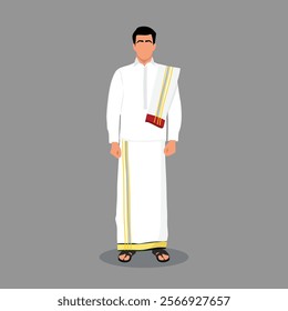 andhra pradesh traditional man dress vector illustration or Indian man cartoon vector illustration with gray background 