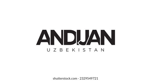 Andijan in the Uzbekistan emblem for print and web. Design features geometric style, vector illustration with bold typography in modern font. Graphic slogan lettering isolated on white background.