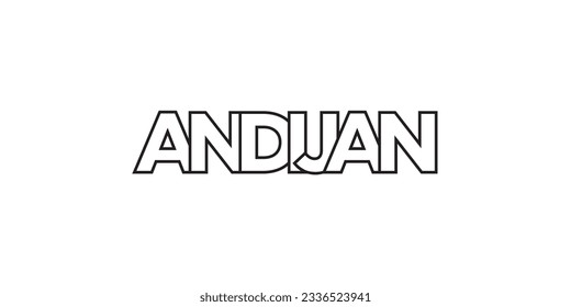 Andijan in the Uzbekistan emblem for print and web. Design features geometric style, vector illustration with bold typography in modern font. Graphic slogan lettering isolated on white background.