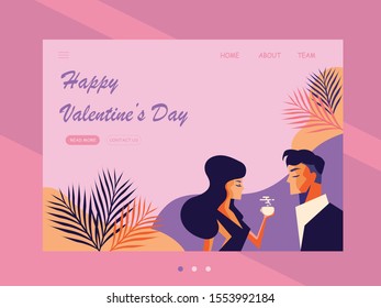 anding page template with Happy Lover Relationship, scenes with romantic couple online dating kissing, hugging