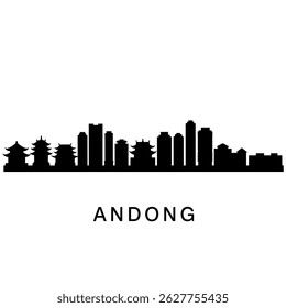 Andong com South Korea City Skyline Silhouette.
