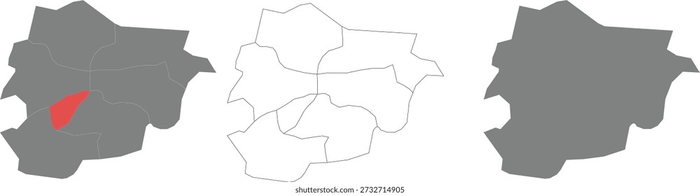 Andorra Administrative Map Vector Set with Parishes and Highlighted Region